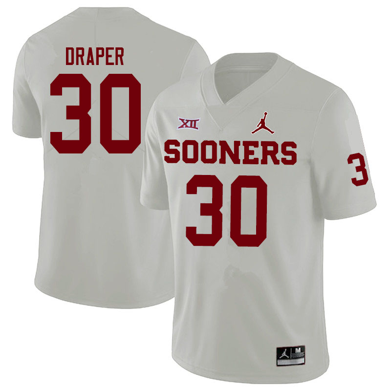 Men #30 Levi Draper Oklahoma Sooners Jordan Brand College Football Jerseys Sale-White - Click Image to Close